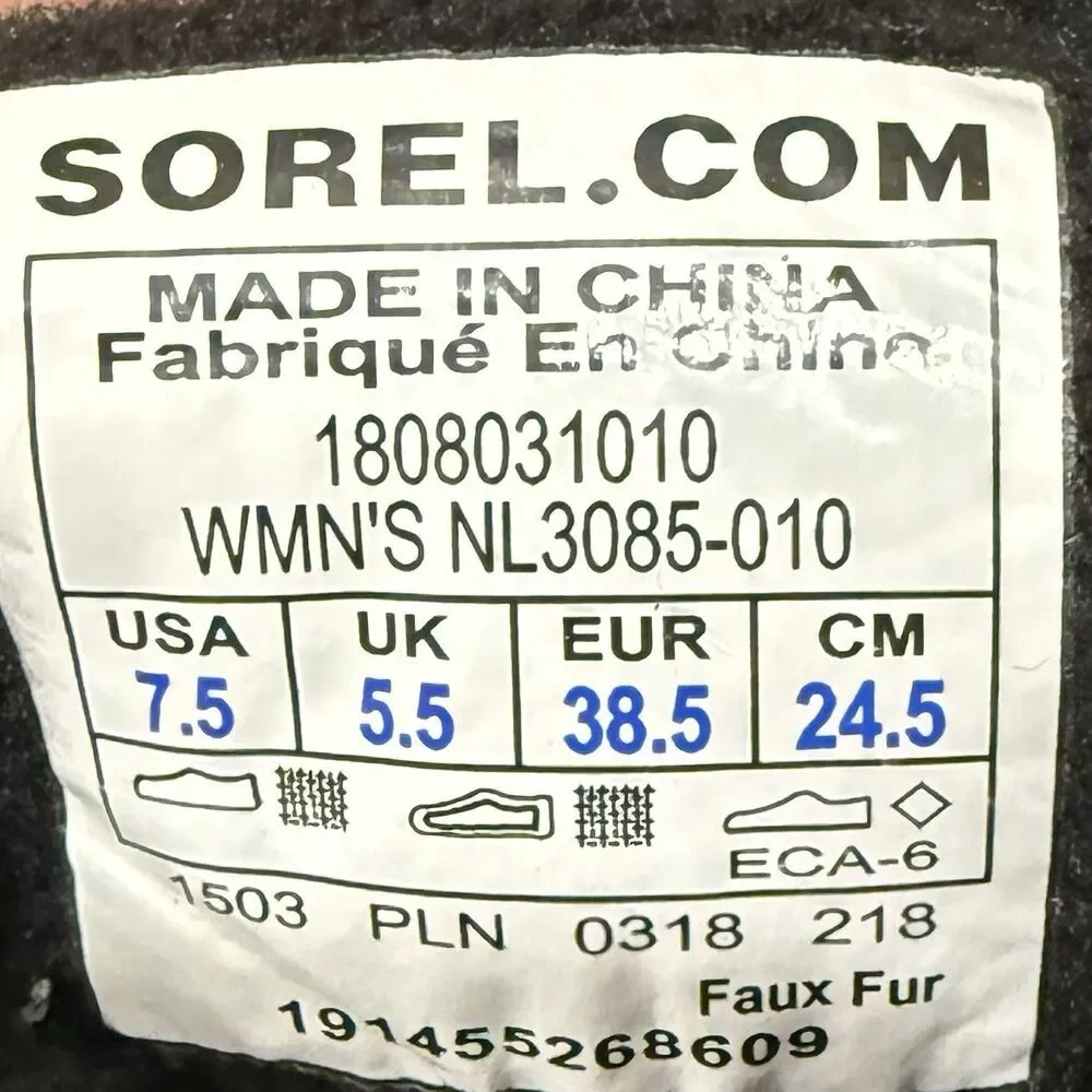 Sorel Whitney Tall Lace 2 Waterproof Cozy Black Winter Snow Boots Women Sz 7.5